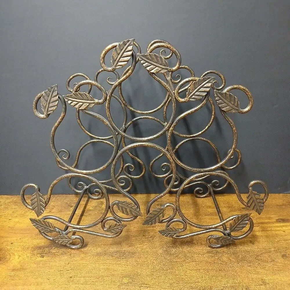 Longaberger Wine Rack Countertop Stand, Wrought Iron, Holds 6 Bottles, 16x15.5x7